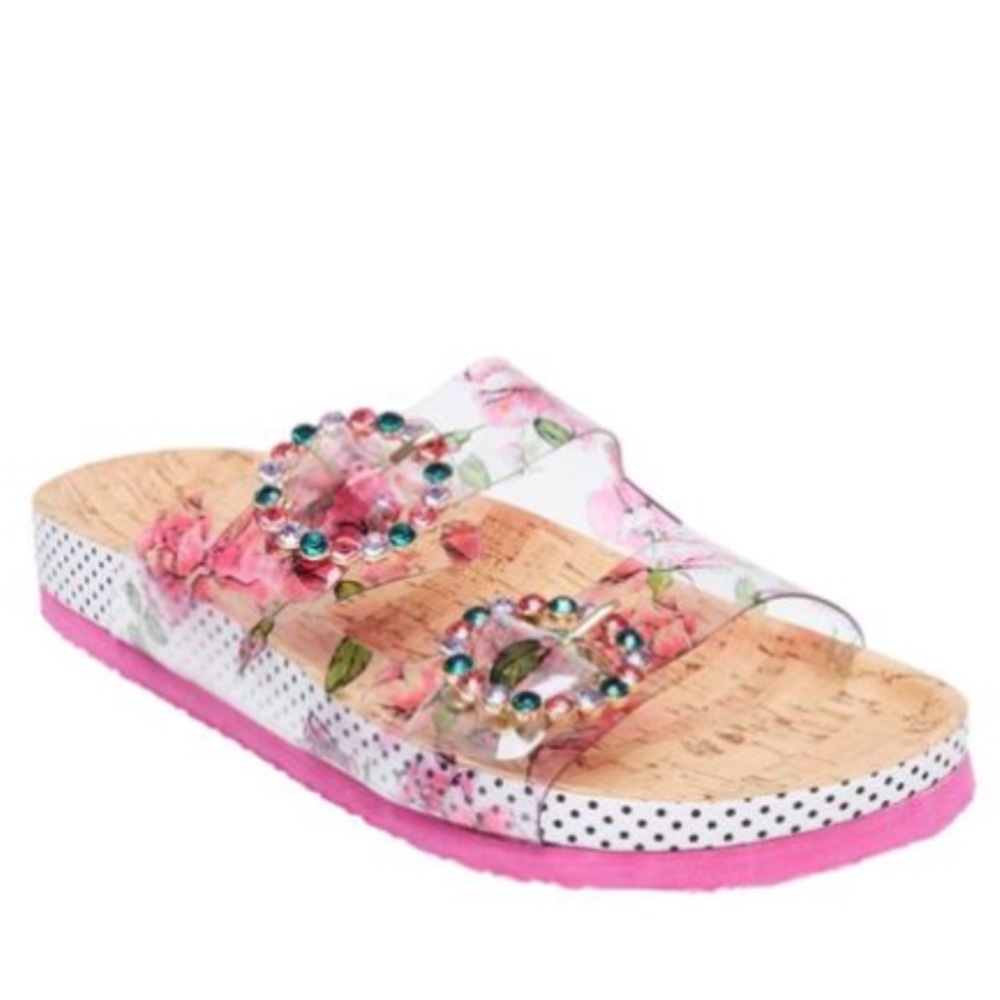 New Betsey Johnson Clear Strap Floral Sandals